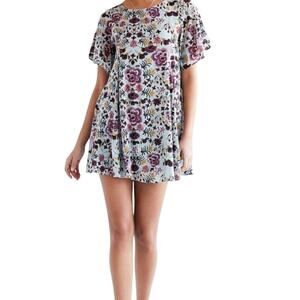 UO KIMCHI BLUE Women’s Boho Blue Floral Fields Swing Mini Dress medium